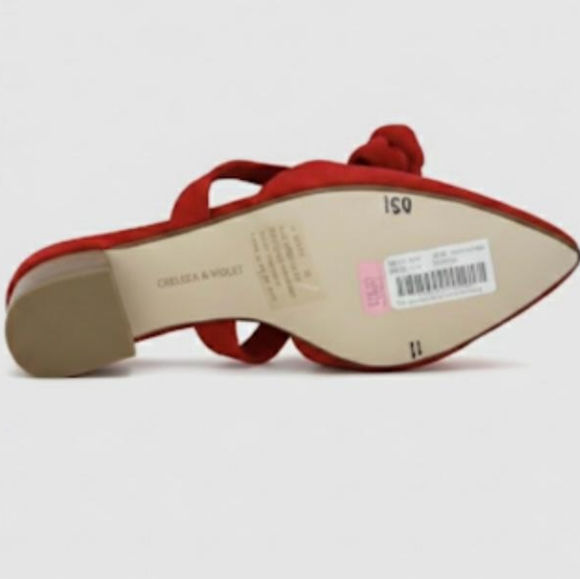 NWOT, Chelsea & Violet Red Knotted Mules. Heel's Height: 2.25". SIZE: 11M. - Picture 3 of 3